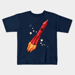 Red Rocket to the Stars Kids T-Shirt